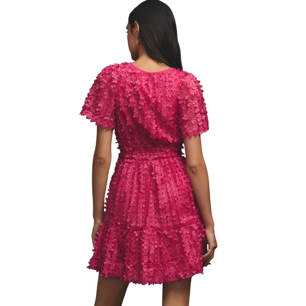 Anthropologie Somerset Mini Dress Small Pink Floral Appliqué Textured Boho Chic - Picture 2 of 11
